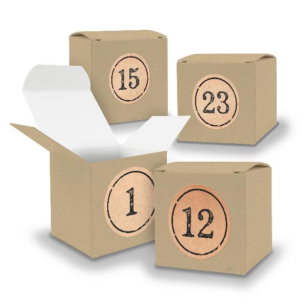 Adventskalender zum F�llen 24x W�rfel 6,5cm BRAUN + Stic...