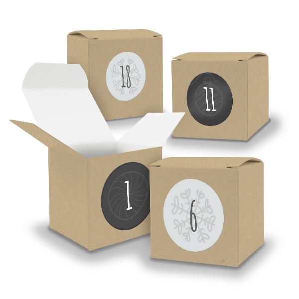 Adventskalender zum F�llen 24x W�rfel 6,5cm BRAUN + Stic...