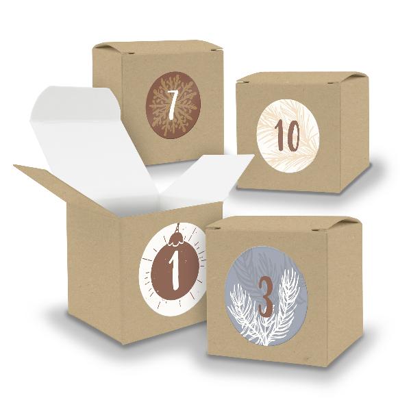Adventskalender zum F�llen 24x W�rfel 6,5cm BRAUN + Stic...