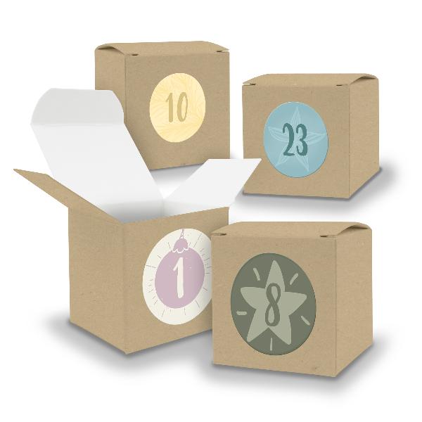 Adventskalender zum F�llen 24x W�rfel 6,5cm BRAUN + Stic...