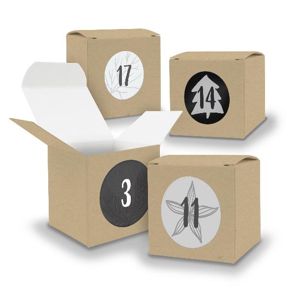 Adventskalender zum F�llen 24x W�rfel 6,5cm BRAUN + Stic...
