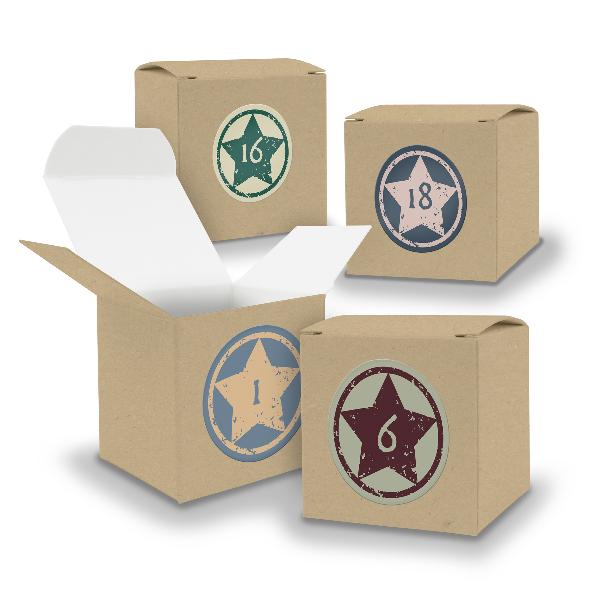 Adventskalender zum F�llen 24x W�rfel 6,5cm BRAUN + Stic...