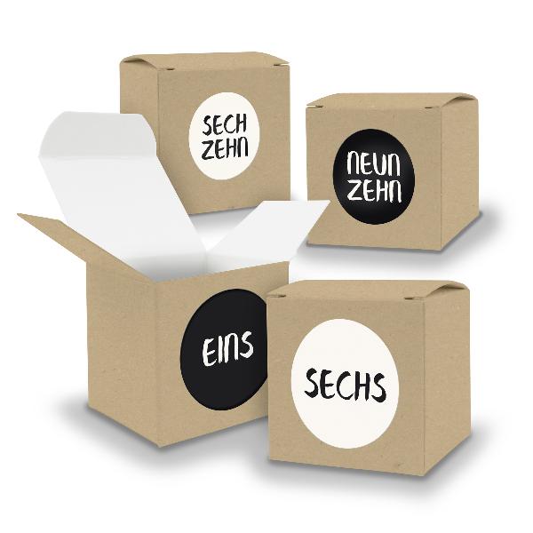 Adventskalender zum F�llen 24x W�rfel 6,5cm BRAUN + Stic...