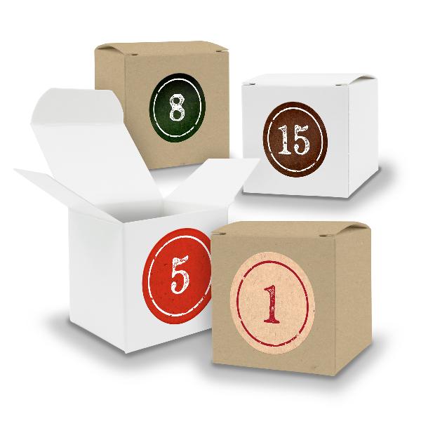 Adventskalender zum F�llen 24x W�rfel 6,5cm gemischt WEI...