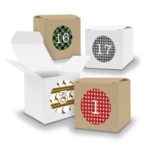Adventskalender zum F�llen 24x W�rfel 6,5cm gemischt WEI...