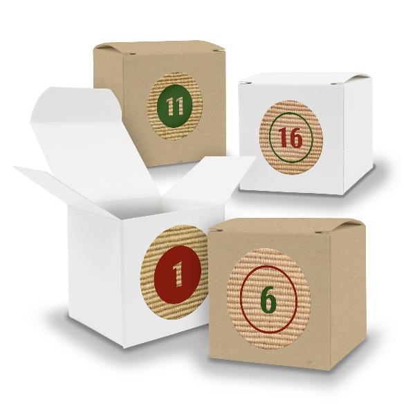 Adventskalender zum F�llen 24x W�rfel 6,5cm gemischt WEI...