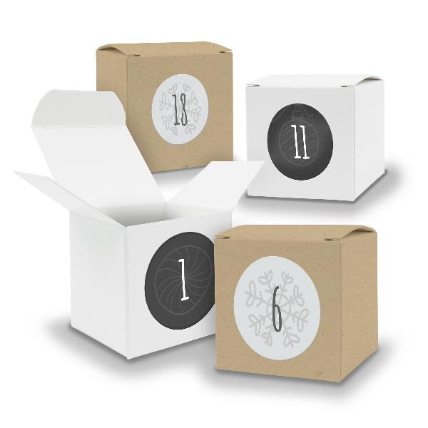 Adventskalender zum F�llen 24x W�rfel 6,5cm gemischt WEI...