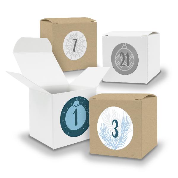 Adventskalender zum F�llen 24x W�rfel 6,5cm gemischt WEI...