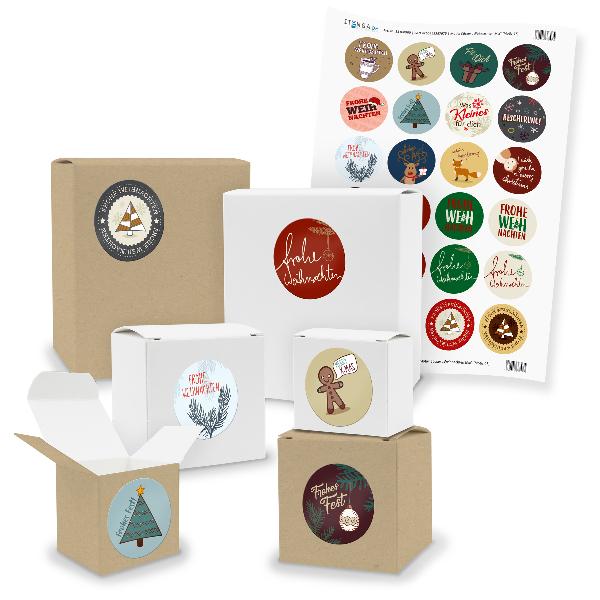 itenga SET 24x kleine Geschenkboxen mit Sticker Weihnach...
