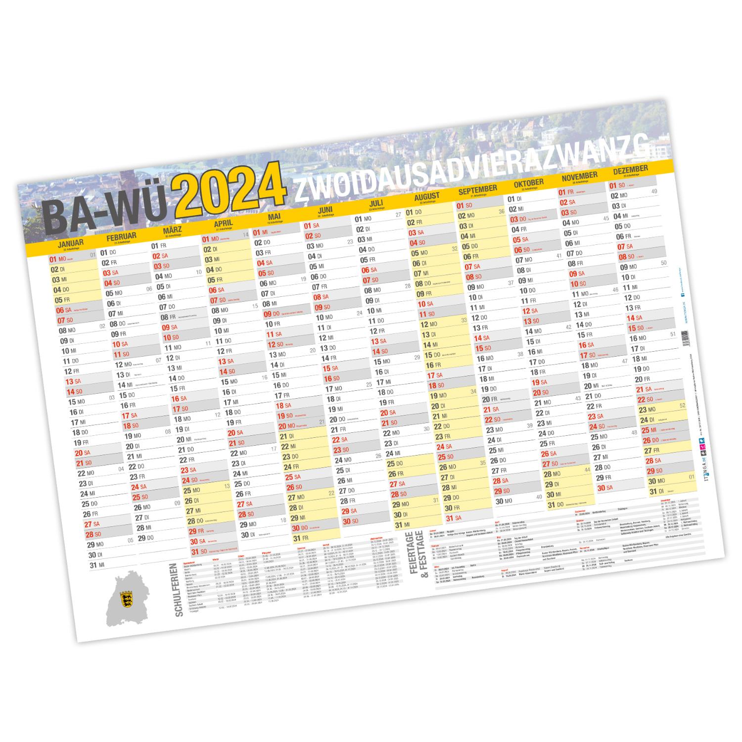Jahresplaner Ba-Wü 2022 Wandkalender DIN A0 (118,9 x 84,...