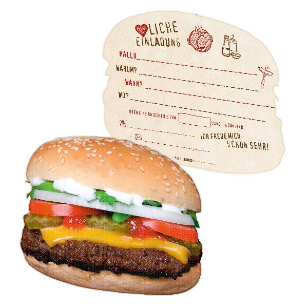 itenga 12x Einladungskarten  „Burger gestanzt in Burger...