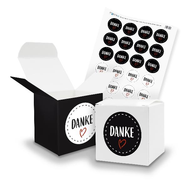 itenga SET DANKE (Motiv 22) 24x W�rfel 6,5cm schwarz wei...