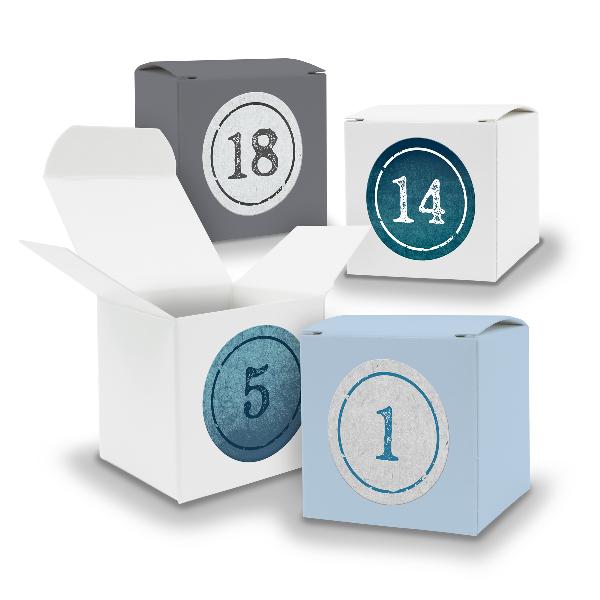 Adventskalender zum F�llen 24x W�rfel 5cm GRAU WEI� EISB...