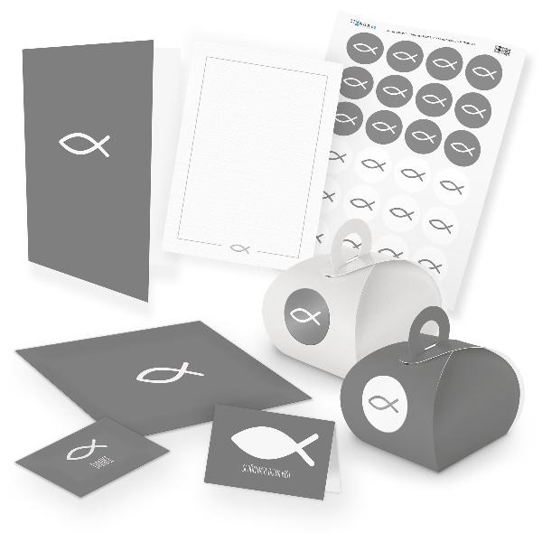 itenga Komplettset FISCH (grau) Karten Gastgeschenkboxen...