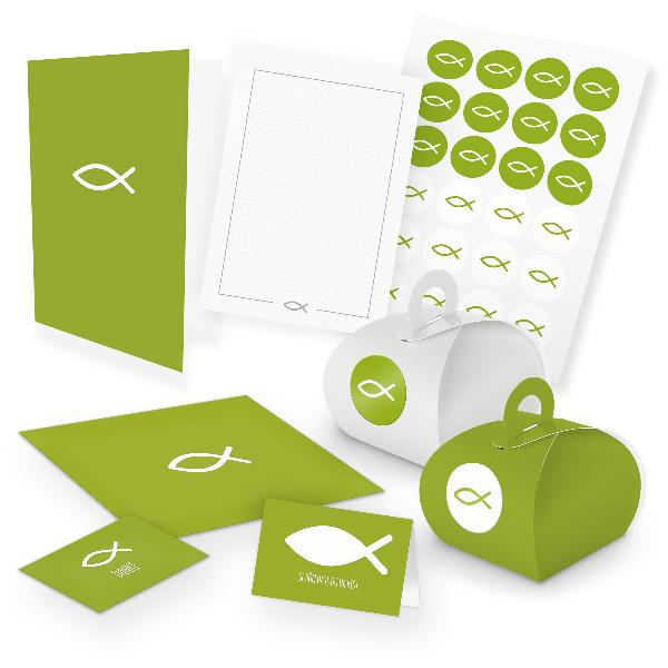 itenga Komplettset FISCH (gr�n) Karten Gastgeschenkboxen...