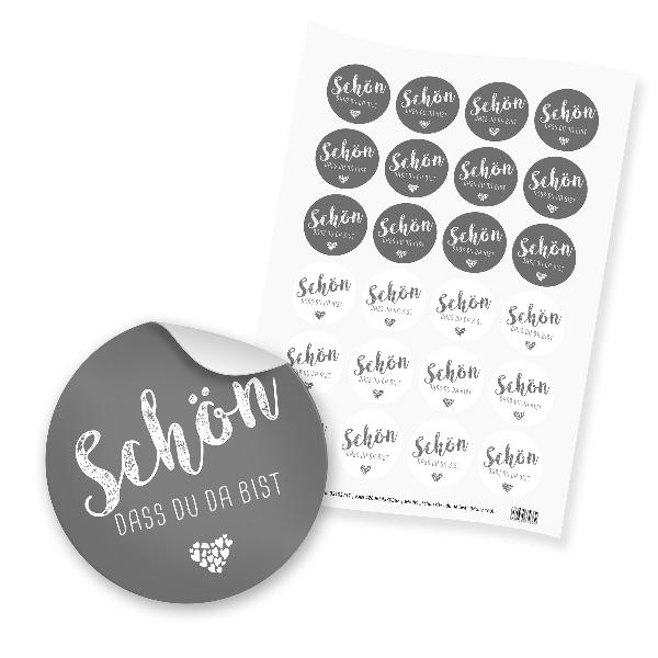 itenga 24x Sticker "Sch�n dass du da bist" taubengrau gr...