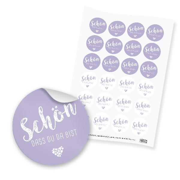 itenga 24x Sticker "Sch�n dass du da bist" lila flieder ...