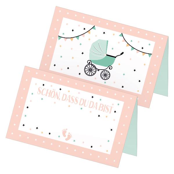 itenga 24x Tischkarten "Kinderwagen Vintage / Sch�n dass...