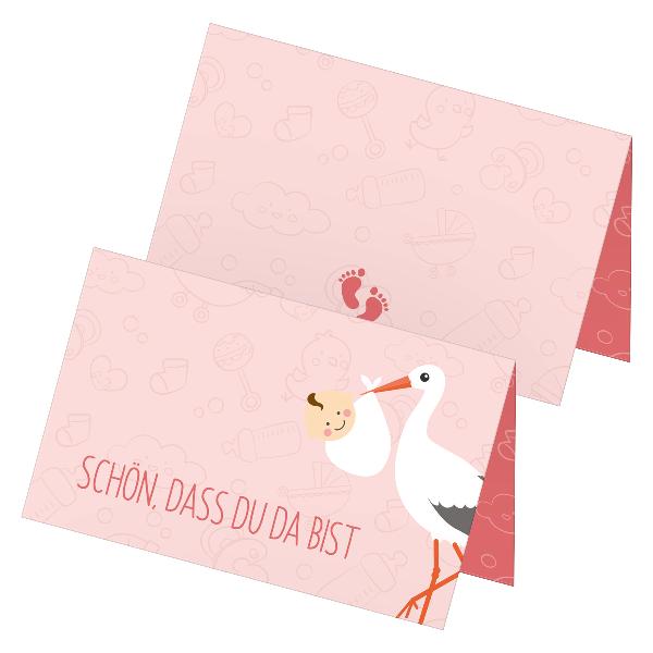 itenga 24x Tischkarten "Storch mit Baby / Sch�n dass du ...