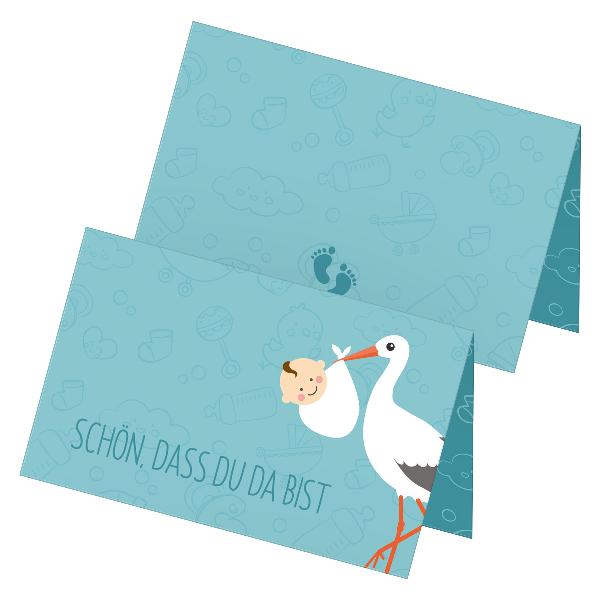itenga 24x Tischkarten "Storch mit Baby / Sch�n dass du ...