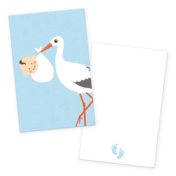 itenga 24x K�rtchen "Storch mit Baby" hellblau pastell i...
