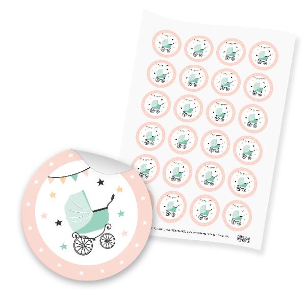 itenga 24x Sticker "Kinderwagen Vintage" (Motiv 133) ros...