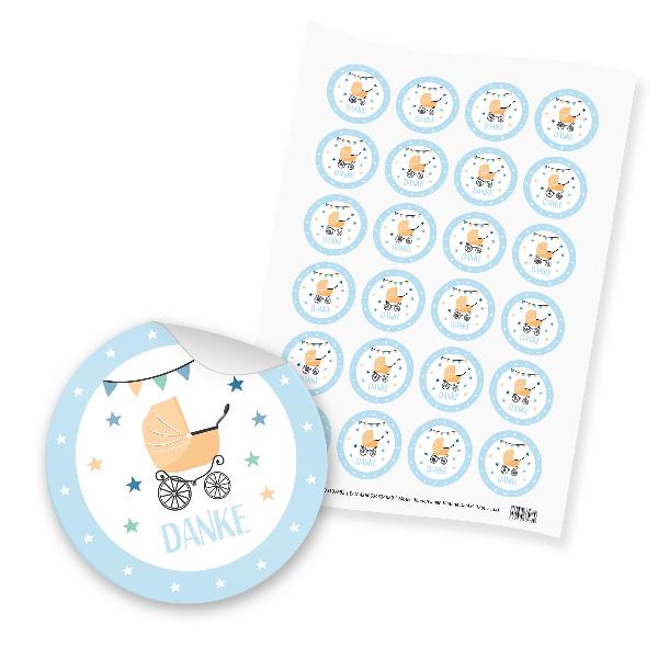 itenga 24x Sticker "Danke / Kinderwagen Vintage" (Motiv ...
