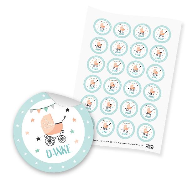 itenga 24x Sticker "Danke / Kinderwagen Vintage" (Motiv ...