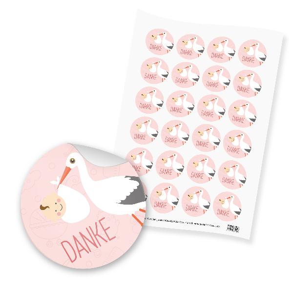 itenga 24x Sticker "Danke / Storch mit Baby" (Motiv 138)...