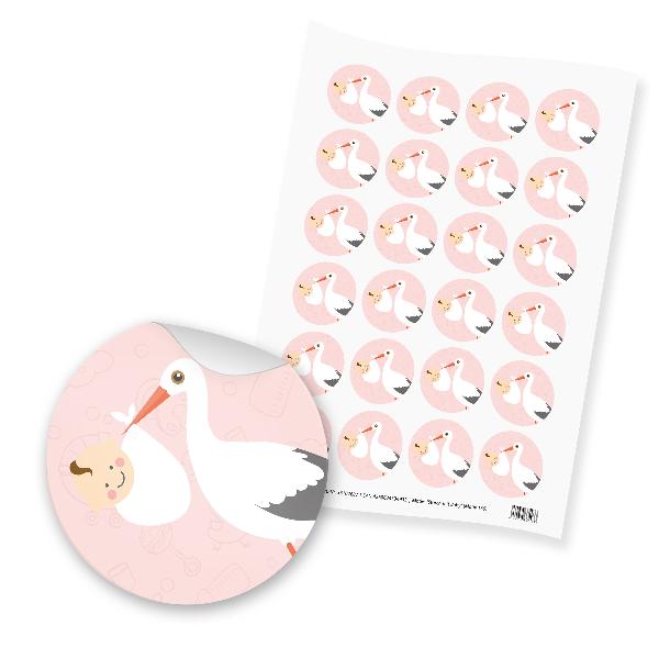 itenga 24x Sticker Storch mit Baby (Motiv 139) rosa pa...