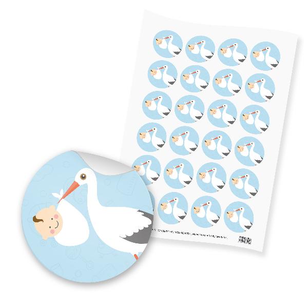 itenga 24x Sticker "Storch mit Baby" (Motiv 141) hellbla...