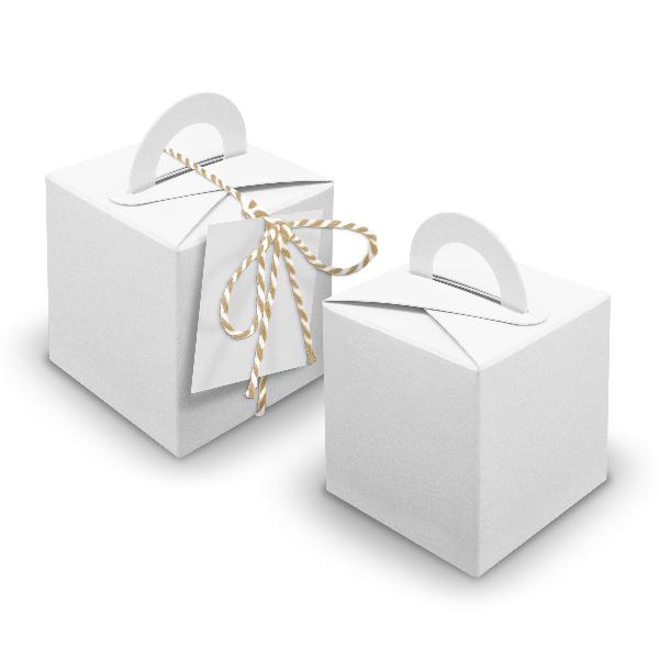 V23 24x W�rfelbox mit Griff wei� + Garn beige + Anh�nger