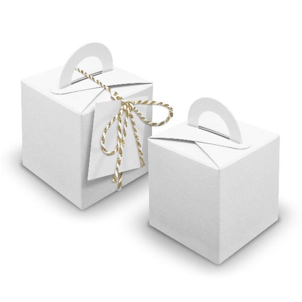 V27 24x W�rfelbox mit Griff wei� + Garn gold metallic + ...