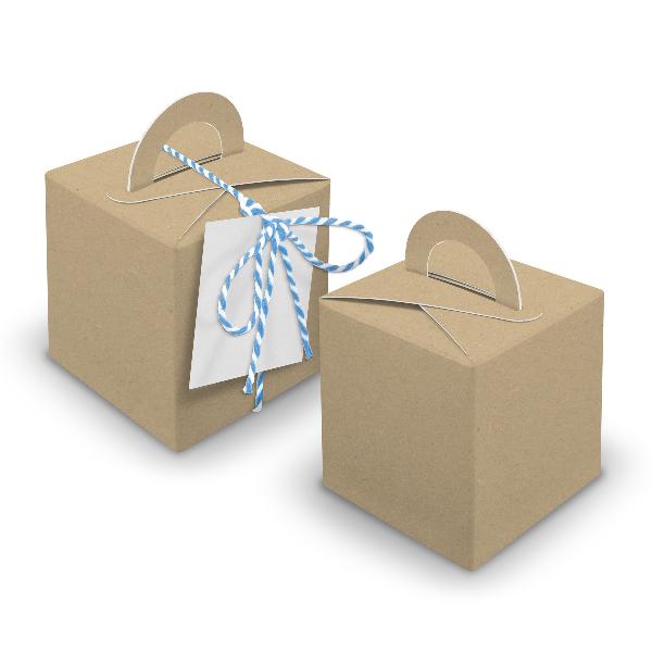 V35 24x W�rfelboxen mit Griff braun + Garn blau + Anh�nger