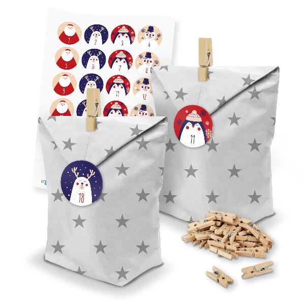 itenga SET Adventskalender 24 x T�ten Sterne + Klammern ...