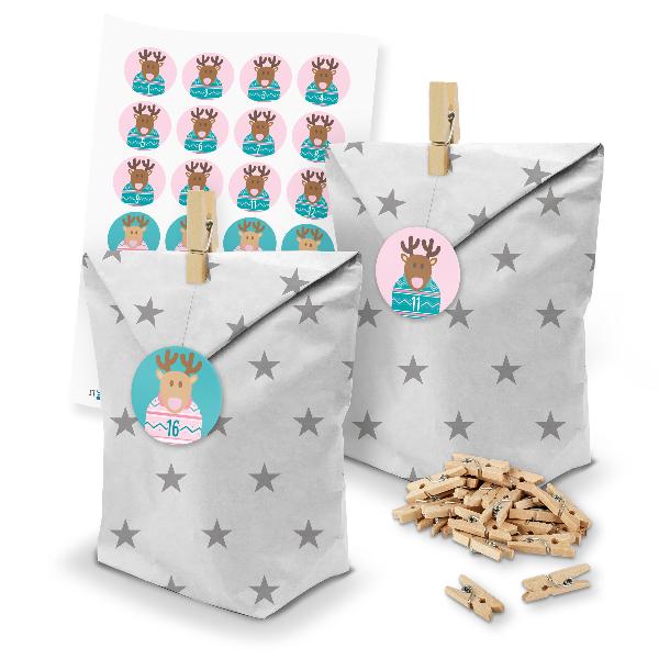 itenga SET Adventskalender 24 x T�ten Sterne + Klammern ...