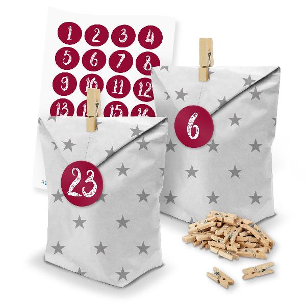 itenga SET Adventskalender 24 x T�ten Sterne + Klammern ...