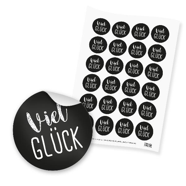 itenga 24x Sticker "Viel Gl�ck" (Motiv 163) schwarz wei�