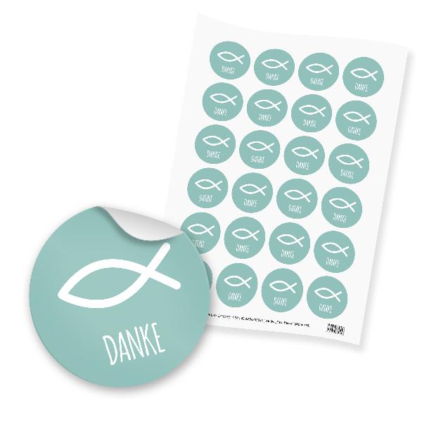 itenga 24x Sticker "Fisch Danke" (Motiv 168) t�rkis turq...
