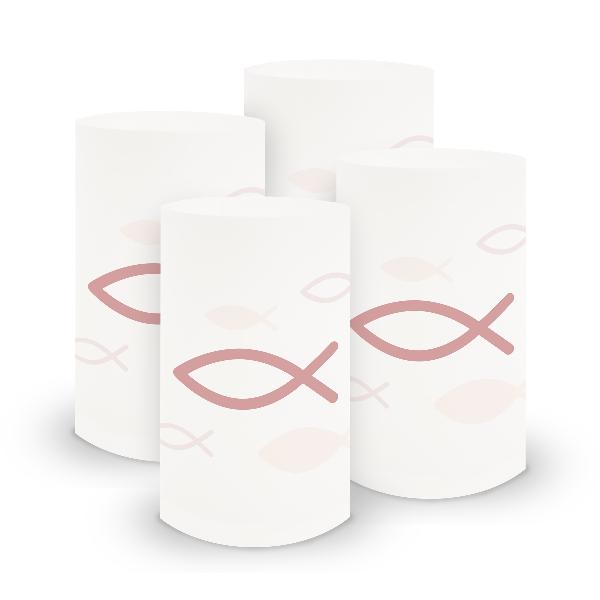 itenga 6x Windlicht klein Fisch altrosa Kommunion Konfir...