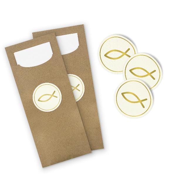 itenga 24x Bestecktaschen + Stickerbogen "Fisch Gold" (M...
