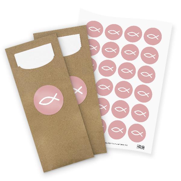 itenga 24x Bestecktaschen + Stickerbogen "Fisch Altrosa"...