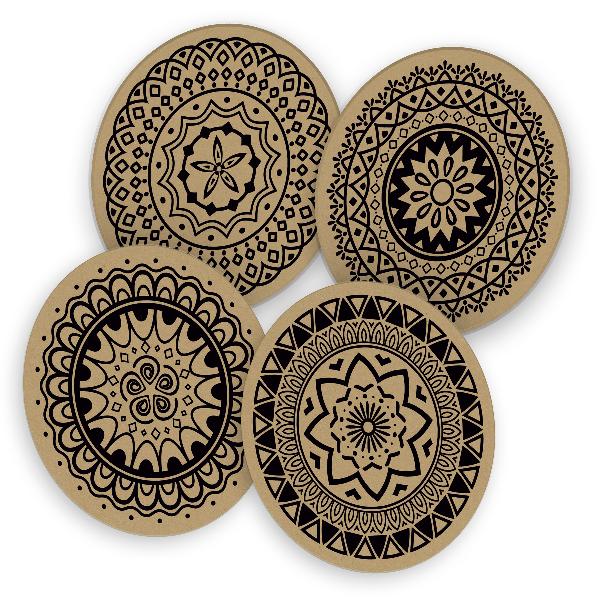 itenga 40x Bierdeckel Mandala Kraftpapier I Braun Schwar...