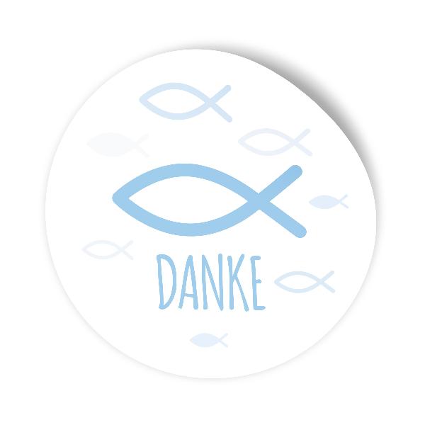 itenga 100x Sticker Fisch Danke hellblau 4,0 cm rund