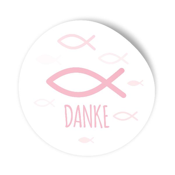 itenga 25x Sticker Fisch Danke rosa 4,0 cm rund