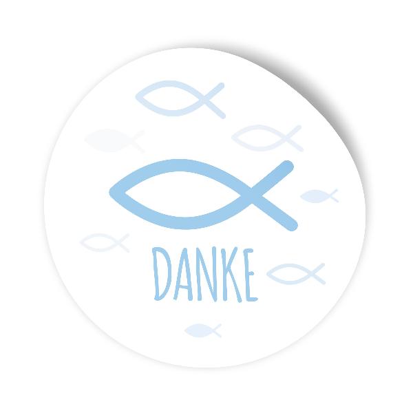 itenga 25x Sticker "Fisch Danke" hellblau 4,0 cm rund