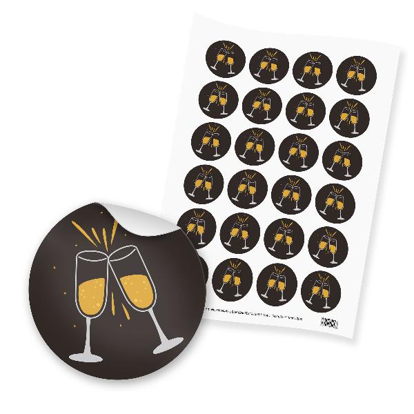 itenga 24x Sticker Sektgl�ser schwarz wei� gold (Motiv ...