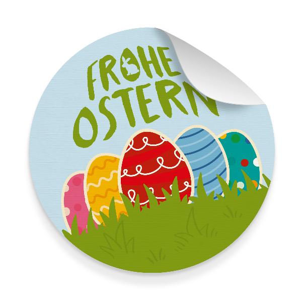 5x große Sticker Aufkleber Frohe Ostern bunt rund 9,5 cm