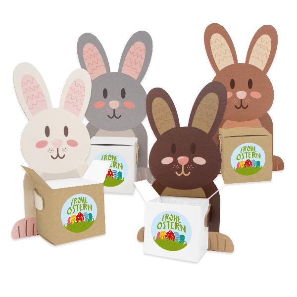 itenga Osternester Hasenbande 4x Hasenfiguren + 4x Karto...