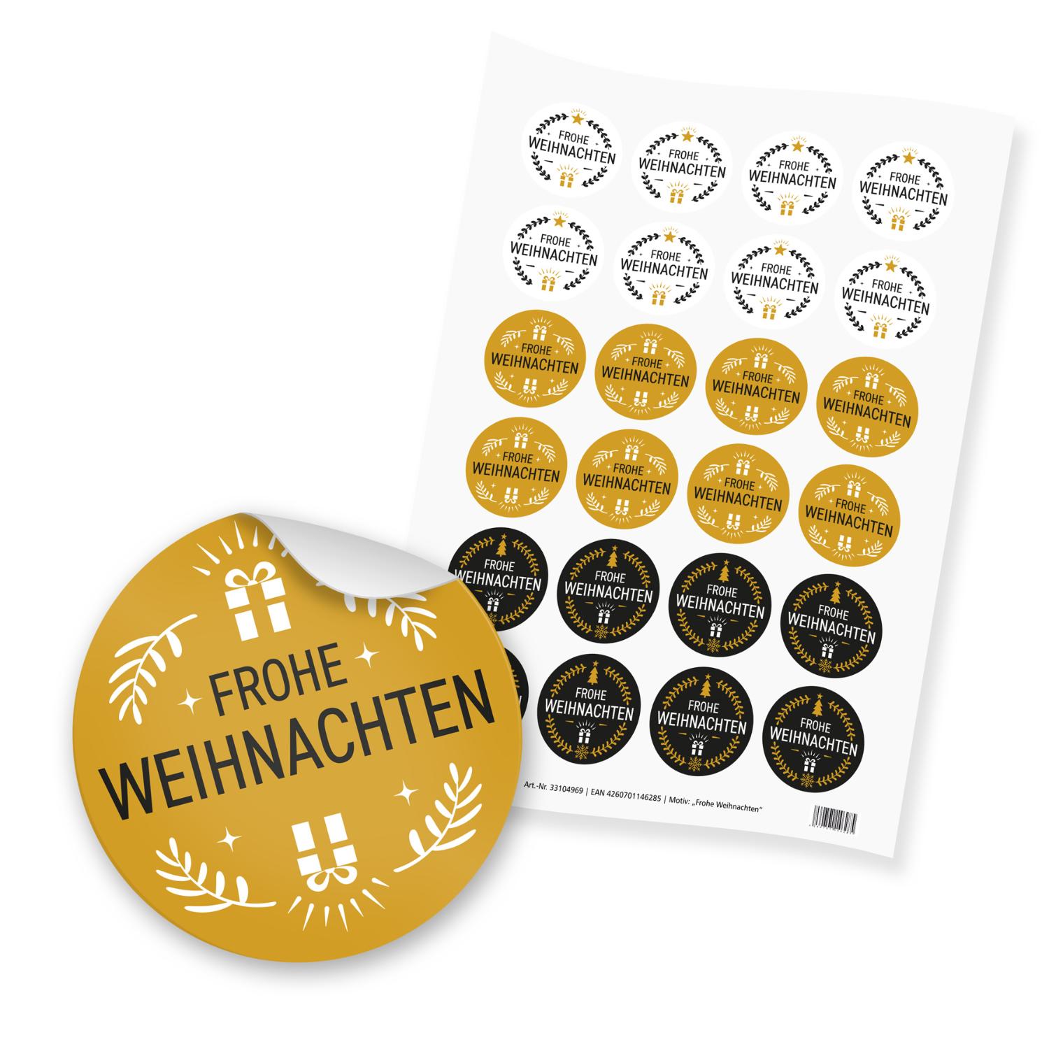 itenga 24x Sticker Frohe Weihnachten Mix wei� schwarz ge...